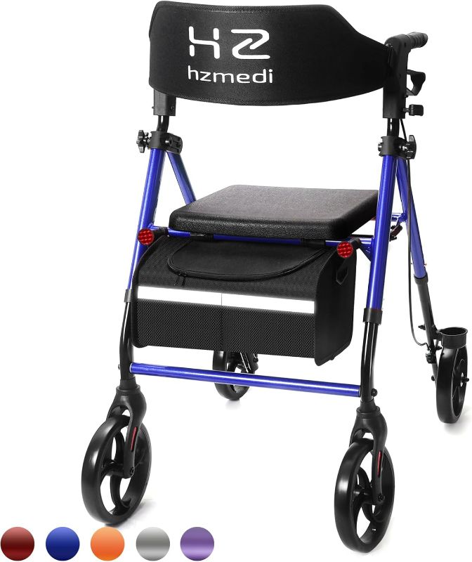 Photo 1 of Walkers for Seniors Lightweight with Seat Foldable, Blue Frame 8" Big Wheels Adult Walker for All Terrain, Dual Adjustable Height Rolling Walker Transport 4 Wheel Walker| Royal Blue