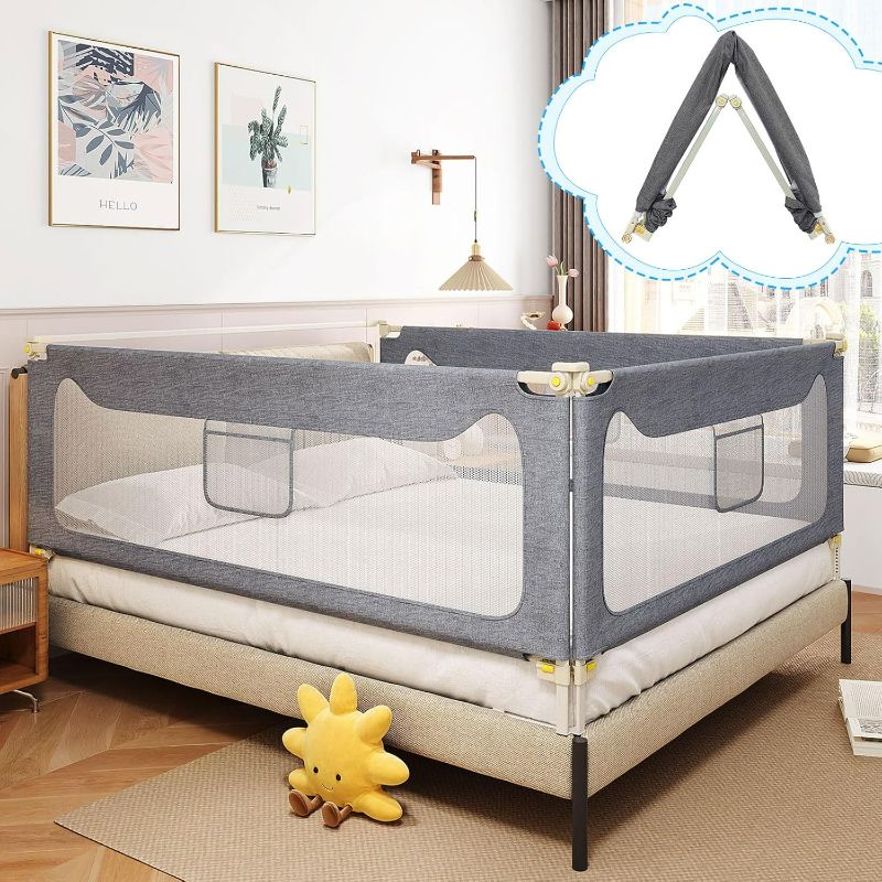 Photo 1 of 3-Pack Bed Rails for Toddlers - 2-Minute Quick Assembly, Foldable Baby Bed Rail Guards, Adjustable Height, Fits Queen Size Beds (3 Pack, 78.7"x78.7"x59")