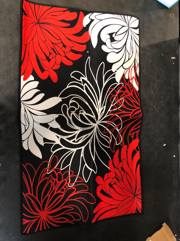 Photo 2 of Black Red Floral Antifatigue Kitchen Bath Door Mat Cushioned Runner Rug 18"x30"