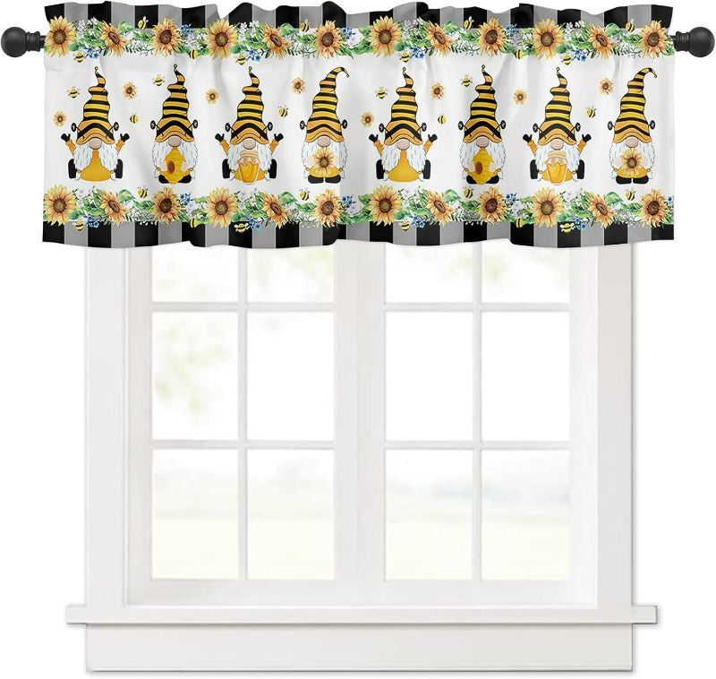 Photo 1 of Window Valance Rod Pocket Short Curtain Panels Farm Bee Gnomes with Honey Sunflower Kitchen Valances Curtains  54x18in