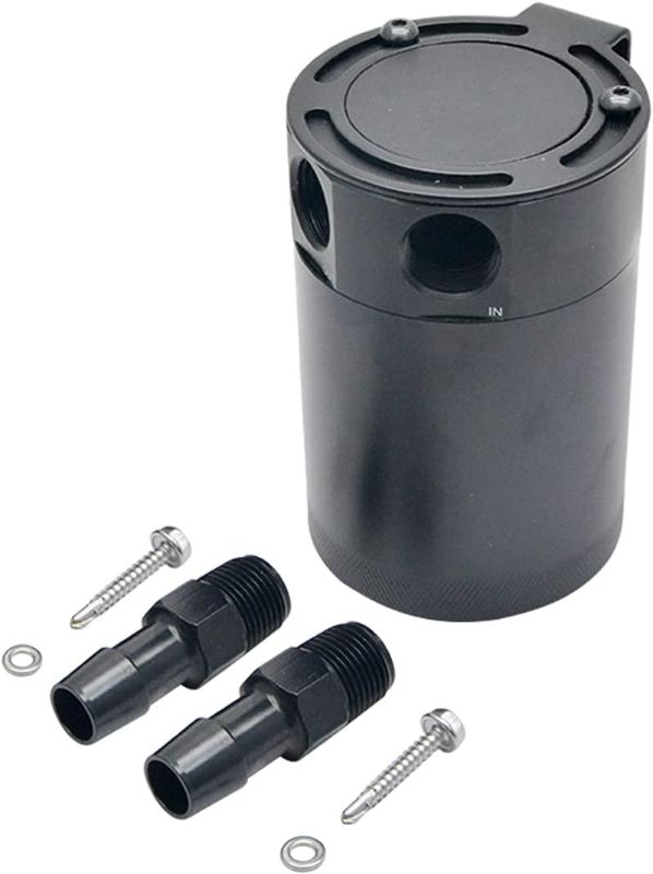 Photo 1 of Compact Oil Catch Can, Universal Oil Catch Can Baffled Reservoir Tank Air-Oil Separator, 2 Port, Aluminum, 300ml, Black, Pot Only