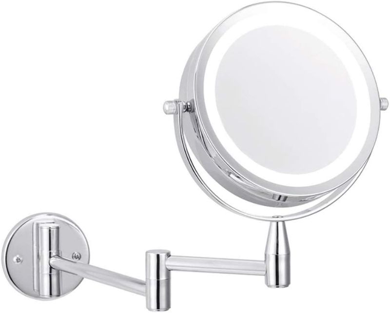 Photo 1 of 1X/ 5X Magnification Led Makeup Mirror Wall Mounted Adjustable Bath Mirror 6 Inch Dual Arm Extend 2-Face Cosmetic Mirror