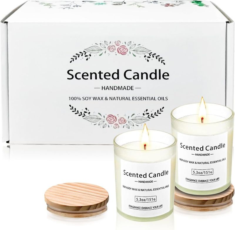 Photo 1 of Scented Soy Aromatherapy Candles Gifts for Women, 2×5.3Oz Long Lasting Candles, Premium Body Relax & Stress Relief Candles ( Vanilla & Gardenia )