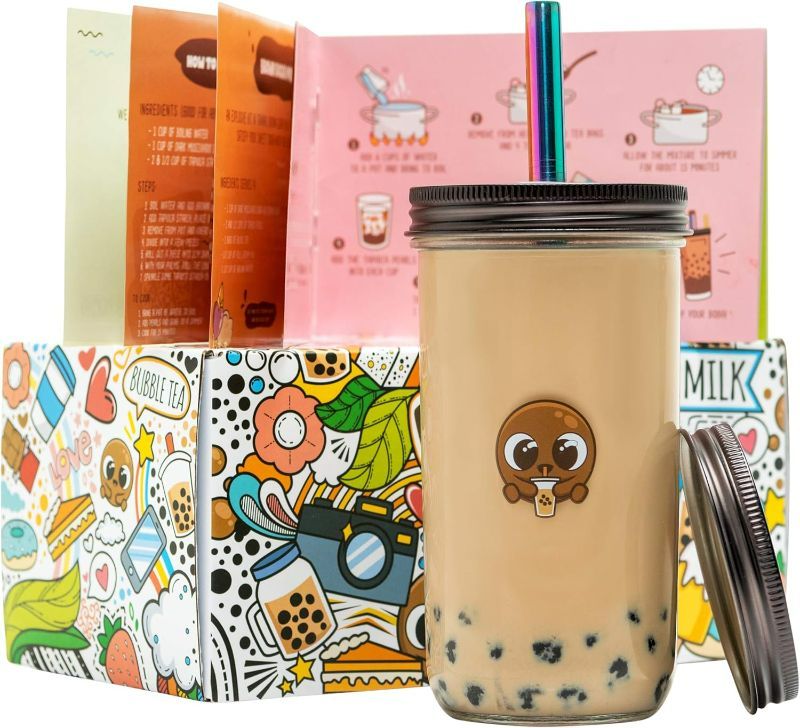 Photo 1 of Reusable Boba Cup with Straw, Bubble Tea Cup with Recipe Book, Reusable Boba Cups with Lids, Boba Tumbler, Boba Tea Cup and Boba Jar, Bubble Tea Gift Set with Cup 17 ounce