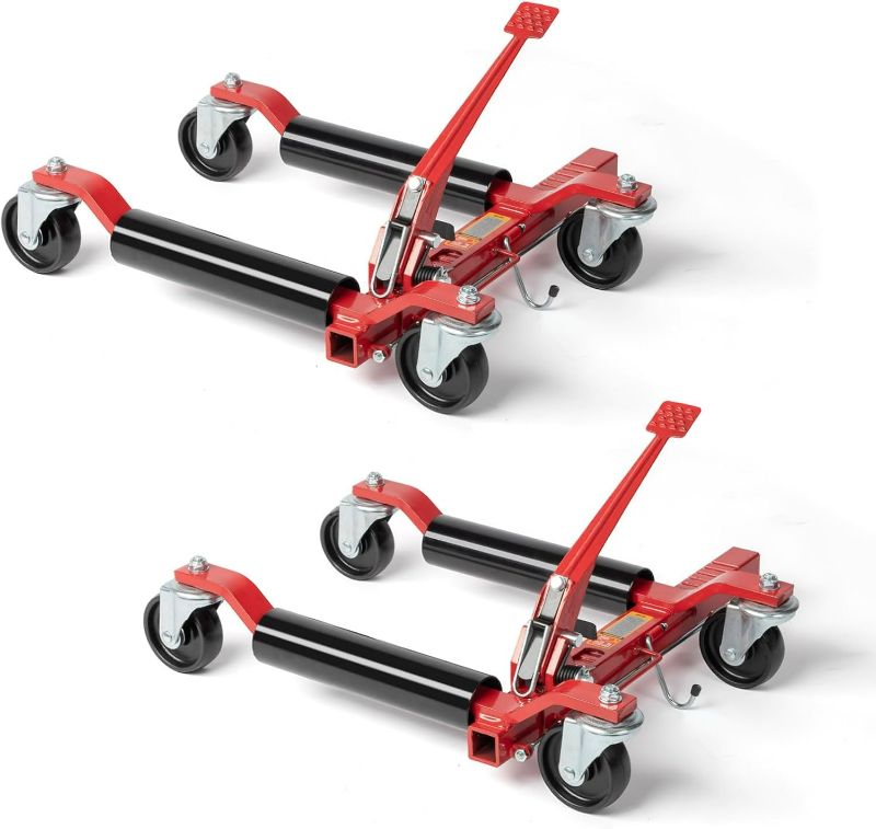 Photo 1 of  Car Wheel Dolly Jack Set of 2, Mechanical 1500-lbs Car Skates, 12'' Wheel Vehicle Positioning Jack, Heavy Duty Rollers with Ratcheting Foot Pedal for Tire Auto Repair Moving, Red