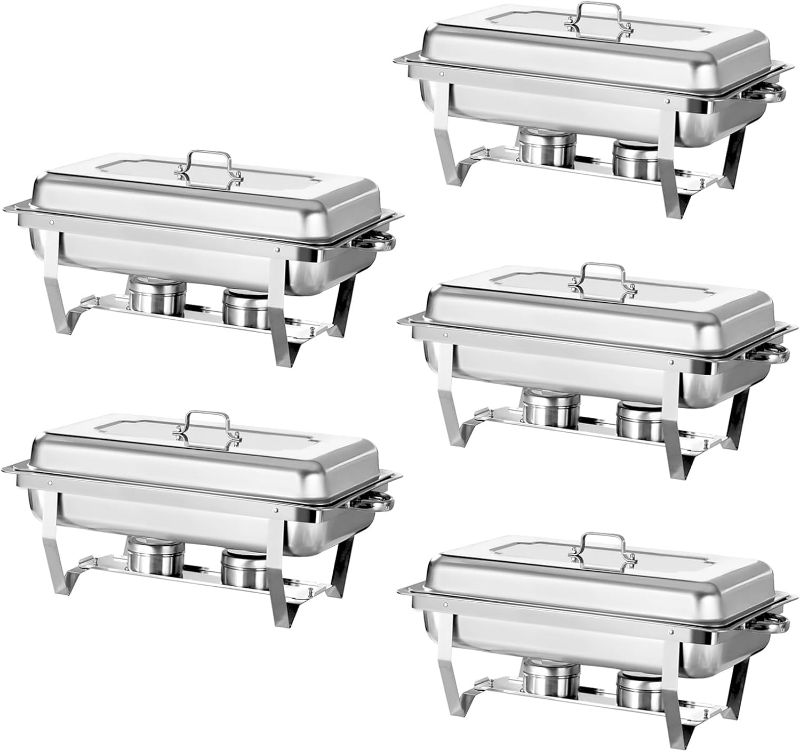 Photo 1 of Chafing Dish for Buffet 5 Pack 8QT Stainless Steel Food Warmer Chafer Complete Set with Water Pan, Chafing Fuel Holder for Party Catering