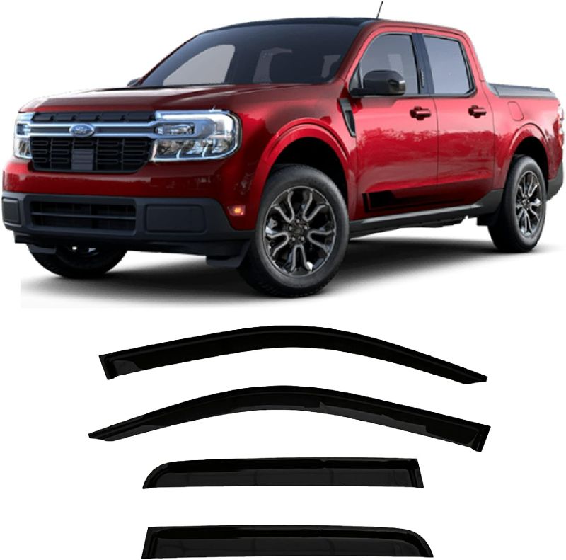 Photo 1 of 2022-2025 Tape-On Side Window Visor Deflectors for Ford Maverick XL XLT Lariat Smoke Tinted Rain Guards