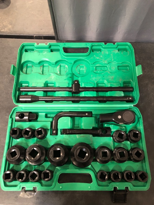 Photo 2 of 26PCS 3/4 Inch and 1-Inch Drive Socket Set, Metric Size (21-50 mm and 55-65 mm) Jumbo Impact Socket Sets,6 Point, Cr-V,Includes Adapter,Ratchet Wrench, Extension Bar and Portable Storage Case