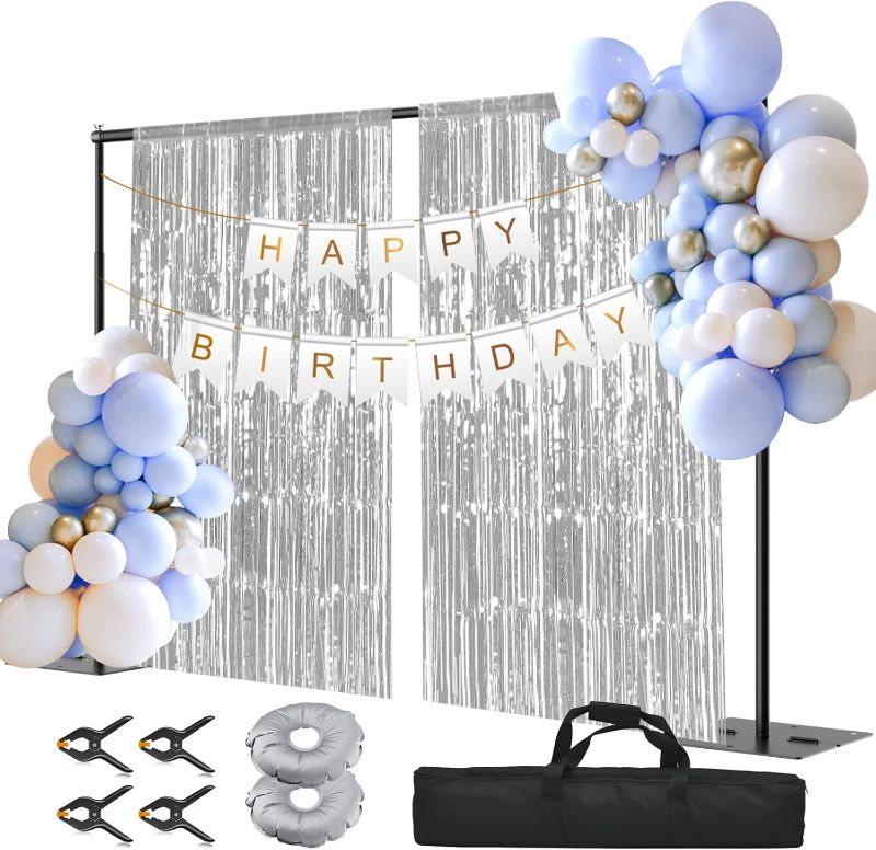 Photo 1 of 8.5x10ft Backdrop Stand Heavy Duty Photo Adjustable Background Frame Pipe and Drape Kit with Metal Flat Base for Wedding, Parties, Birthday, Festival, Video Studio