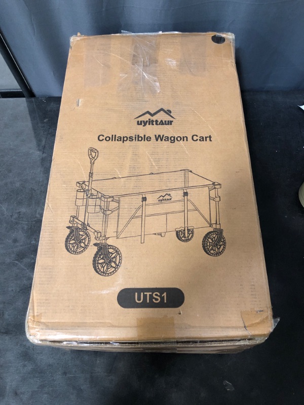 Photo 1 of Wagon Cart Heavy Duty Foldable, Collapsible Folding Wagon with Compact Folding Design, Utility Grocery Wagon with Side Pocket and Brakes for Shopping, Sports, Camping and Garden