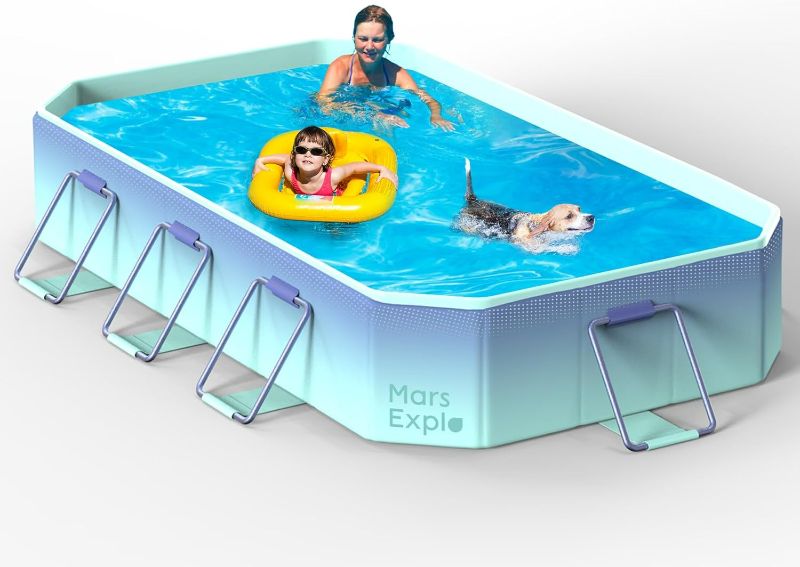 Photo 1 of Foldable Non-Inflatable Swimming Pool,Portable Kiddie Pool for Kid and Adult with Metal Bracket, Dog Pool, Collapsible Family Pool for Outdoor, Backyard, Rectangular,113" x 66" x 20"