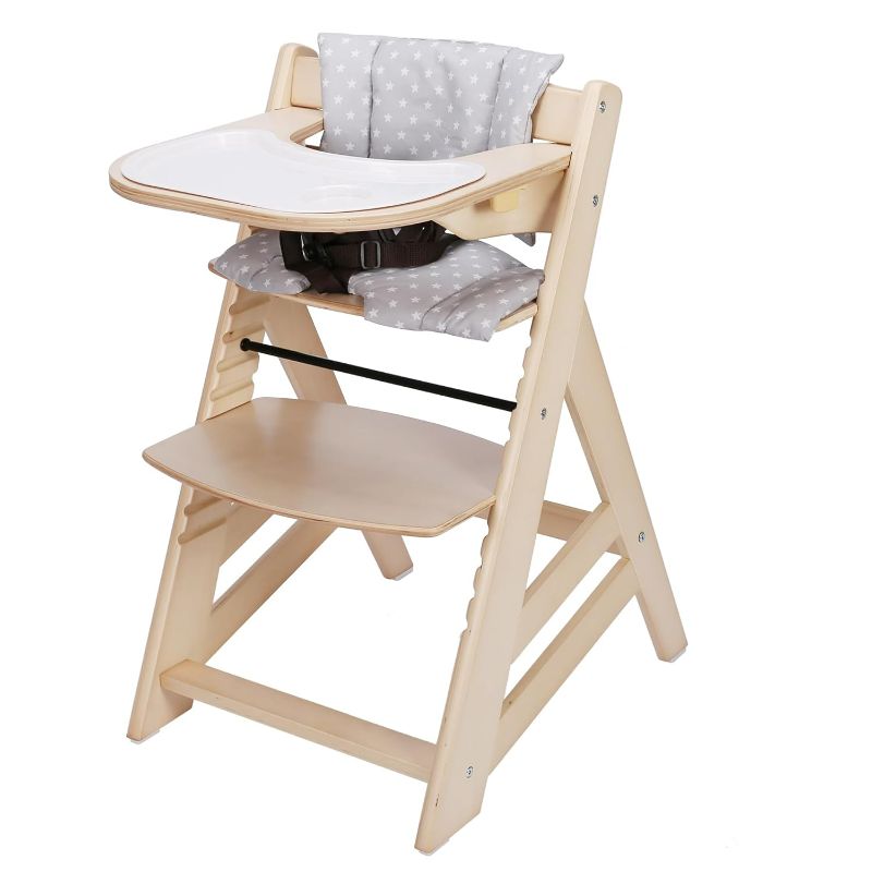 Photo 1 of Wooden High Chair, Convertible Feeding Chair for Babies and Toddlers, Adjustable 3-in-1 Eating Chair, Easy to Clean, with Removable Tray, for 6M+, Natural
