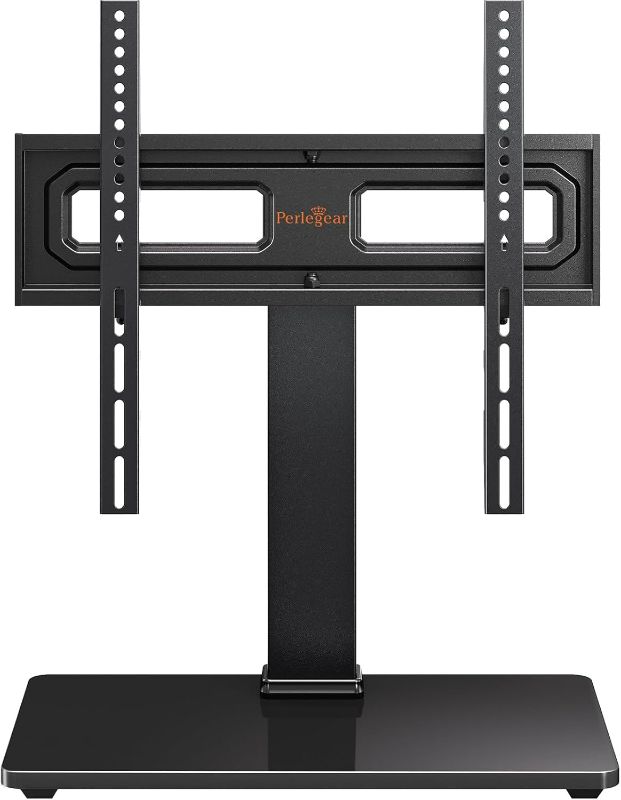 Photo 1 of Perlegear TV Stand Mount, Universal Swivel TV Stand for 32–60,65 Inch LCD/LED/OLED TVs up to 88 lbs, Tabletop TV Stand with Tempered Glass Base, Height Adjustable TV Base with Tilt, Max VESA 400x400mm
