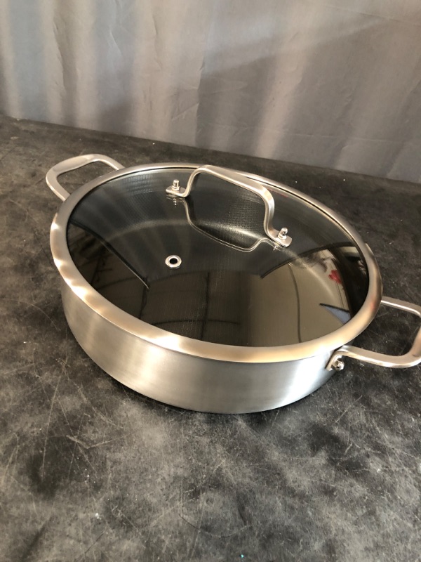 Photo 2 of Cook N Home Deep Saute Pan with Lid 4 Quart, Tri-Ply Clad Stainless Steel Deep Frying Pan, 10.5 Inch Skillet, Induction Cooking Pan Kitchen Pan, Silve
