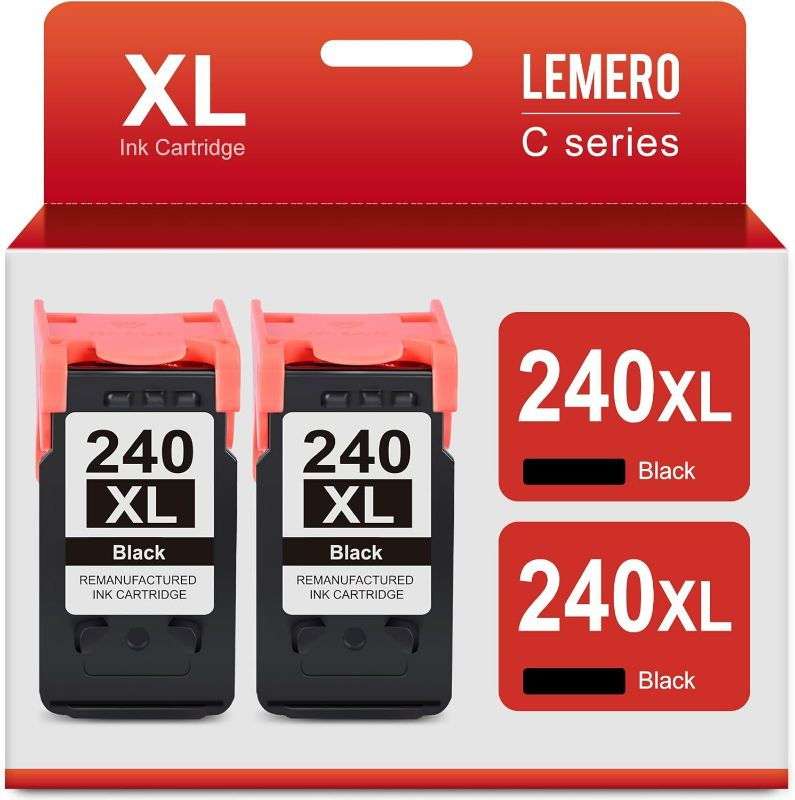 Photo 1 of LEMERO 240XL Black Remanufactured Ink Cartridge Replacement for Canon 240XL PG-240XL 240 XL PG-240 for PIXMA MG3620 MG3600 TS5120 MG3520 TS5100 MX472 Printer (Black, 2-Pack)
