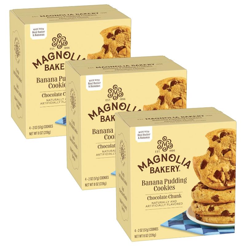 Photo 1 of Magnolia Bakery Chocolate Chunk Banana Pudding Cookies, 2 Ounce (Pack of 12), Soft-Baked, Chocolate Chunks, Vanilla Wafers, Banana Pudding, Individually Wrapped
