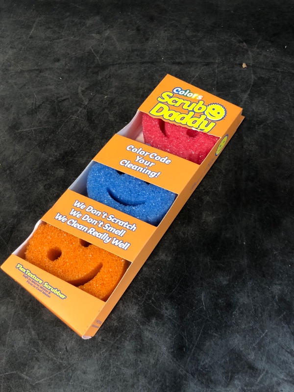 Photo 2 of Scrub Daddy Color Sponges - Scratch-Free Multipurpose Dish Sponge Color Variety Pack - BPA Free & Made with Polymer Foam - Stain & Odor Resistant Kitchen Sponge (3 Count)
