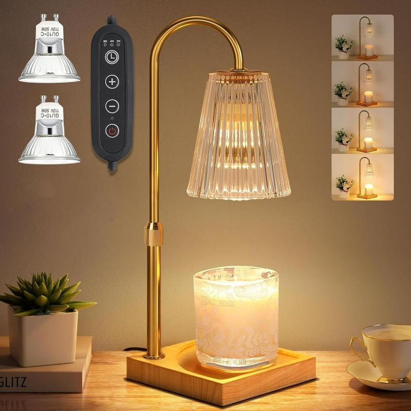 Photo 1 of Candle Warmer Lamp with Timer - Electric Candle Warmer for Jar Candles - Adjustable Height & Dimmable Light Candle Lamp Warmer with 2 Bulbs - House Warming Gifts, New Home Bedroom Décor
