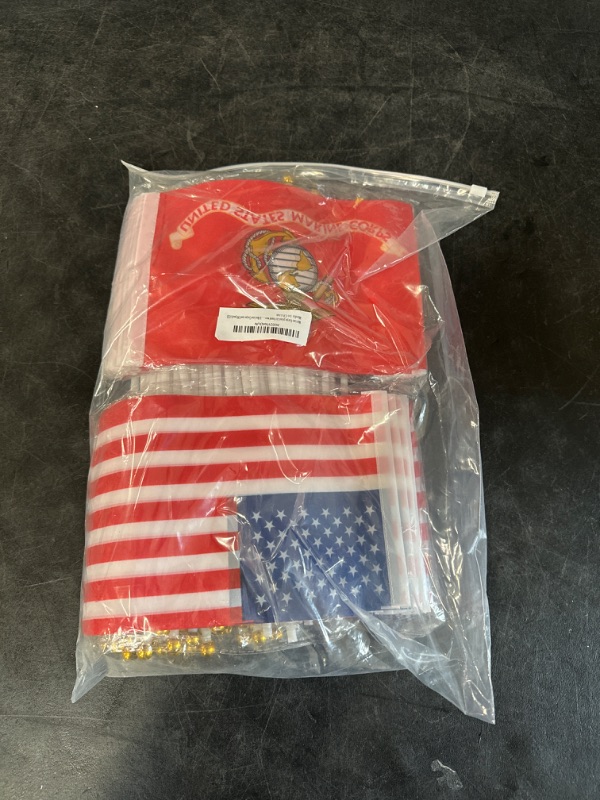 Photo 2 of 20 Pcs Small USA and Marine Corps Mini Flag on Stick 5x8 Inch US Military Hand Held Stick Flags Suitable For Various American July 4th Veteran Party Memorial Day And National Day Decorations
