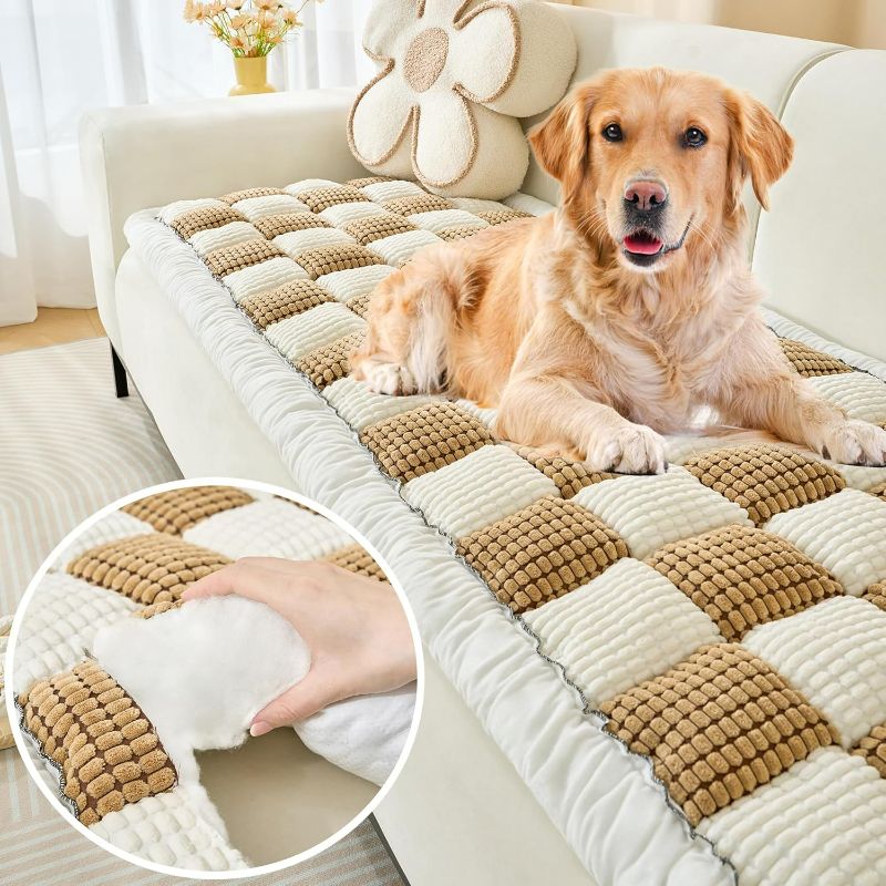 Photo 1 of 1 Piece Couch Cover Sofa Protector, Washable Fun Fuzzy Pet Couch Cover, Anti-Slip Soft Pet Friendly Sofa Cover for Dogs (Light Brown,27.5x70.8 inch)
