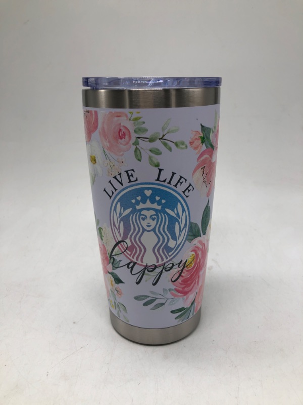 Photo 1 of Small Starbucks Floral Tumbler Live Laugh Happy With Straw & Cleaning Brush 