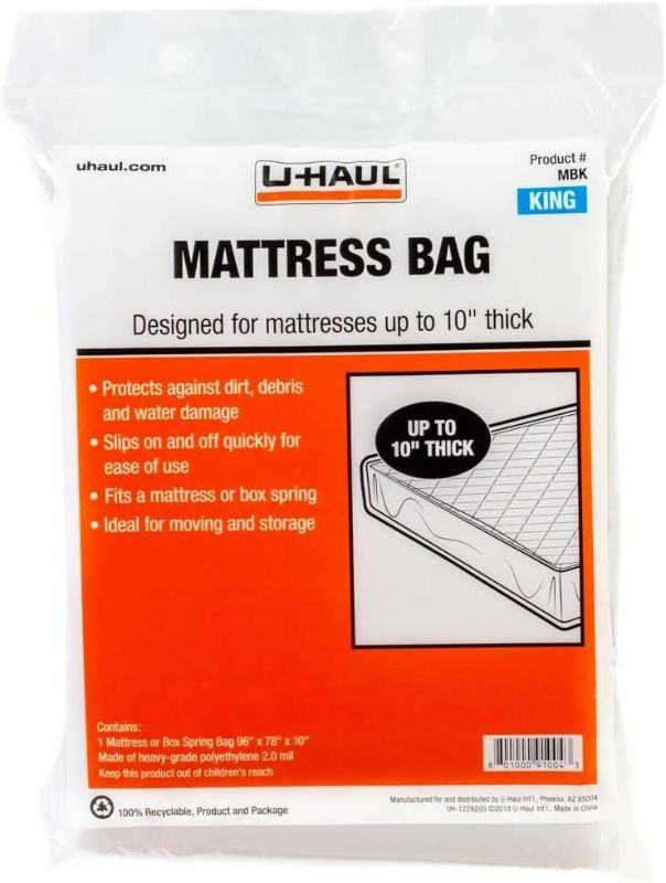 Photo 1 of U-Haul Standard King Mattress Bag – Moving & Storage Cover for Mattress or Box Spring – 96” x 78” x 10”
