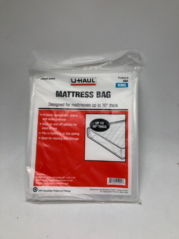 Photo 2 of U-Haul Standard King Mattress Bag – Moving & Storage Cover for Mattress or Box Spring – 96” x 78” x 10”
