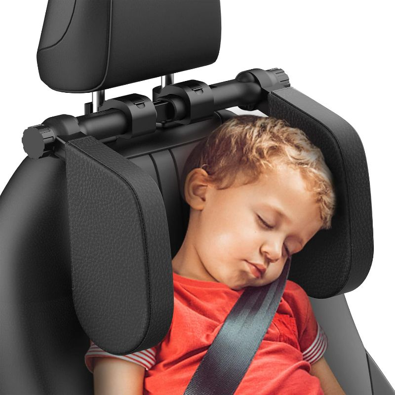 Photo 1 of Yoocaa Car Headrest Pillow, Road Pal Headrest, Adjustable Car Seat Head Neck Support, U Shaped Car Sleeping Pillow for Kids & Adults, Only Suitable for Car Seat Headrest with Poles, Black
