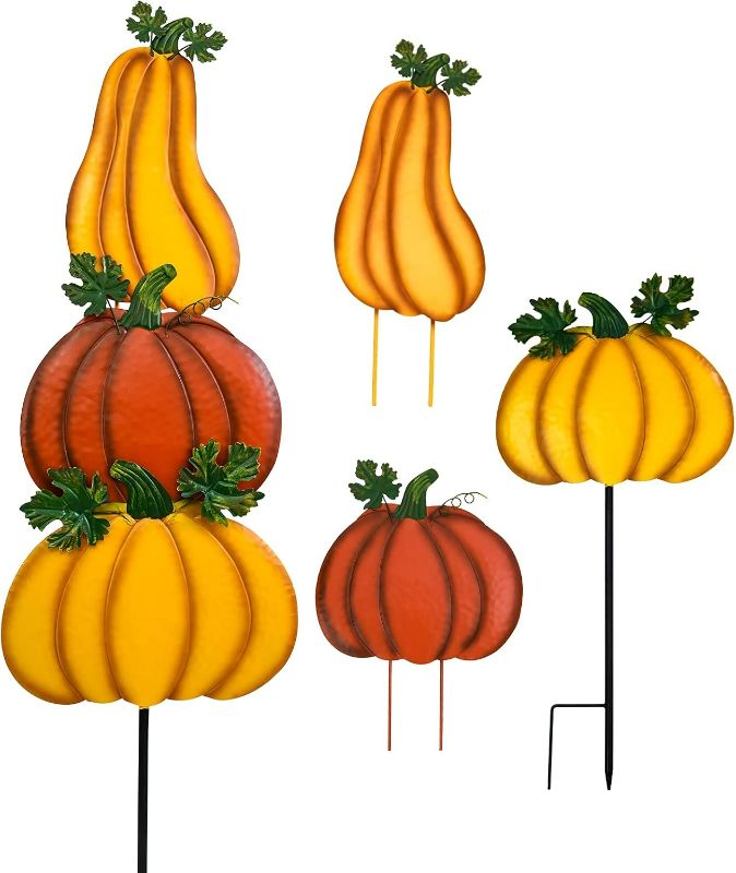 Photo 1 of ALLADINBOX Thanksgiving Decorations Fall Pumpkins Yard Stake Rustic Stacked 3 Pumpkin (Style-A)

