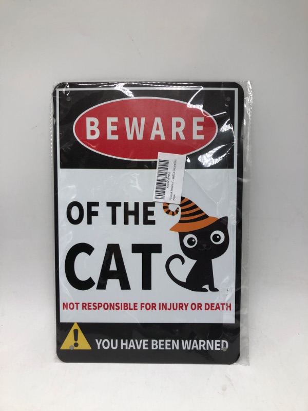 Photo 2 of Balgardekor Tin Cat Yard Sign for Fence 8X12 Inch Garden Outdoor Decor Gifts Beware of the Cat not Responsible for Injury or Death You Have Been Warned (Beware of the Cat)
