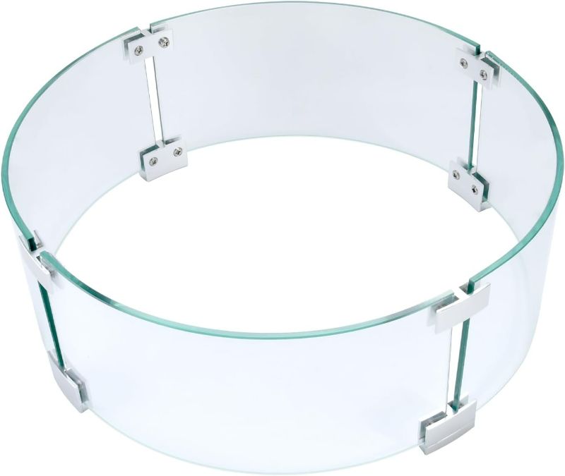 Photo 1 of Fire Pit Wind Guard, 17" Glass Wind Guard for Fire Pit Round Table. Made of Clear Tempered Glass. The Glass Firepit Wind Guard Set with Assembly Instructions.
