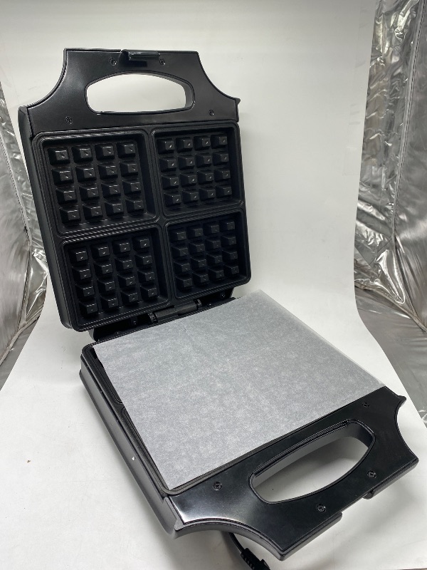 Photo 1 of BELLA Classic Waffle Iron, 4 Square Belgian Waffle Maker, Non-stick Extra Large Plates for Easy Cleanup, Cool Touch Handles, Stainless Steel, Black, 1400W
