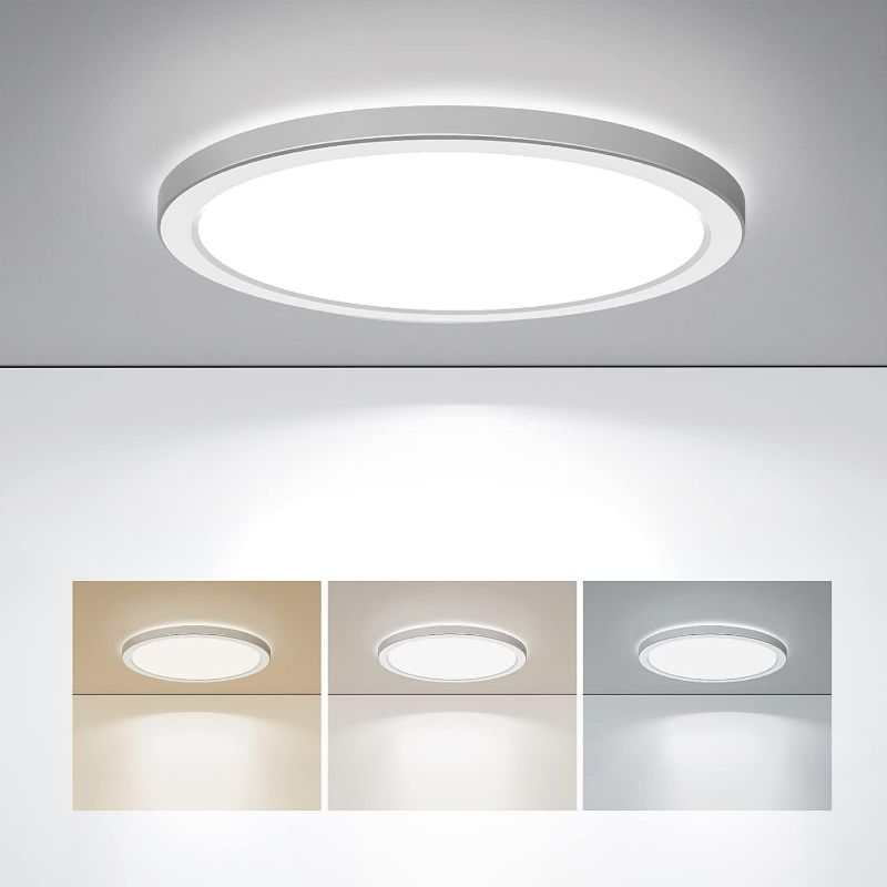 Photo 1 of BLNAN LED Flush Mount Ceiling Light, 9 Inch 18W 3000K/4000K/5000K Hardwire Light Fixture, Ultra Thin Round White Lamp for Kitchen Porch Bedroom Hallway Stairwell Basement, Non-dimmable 1 Pack