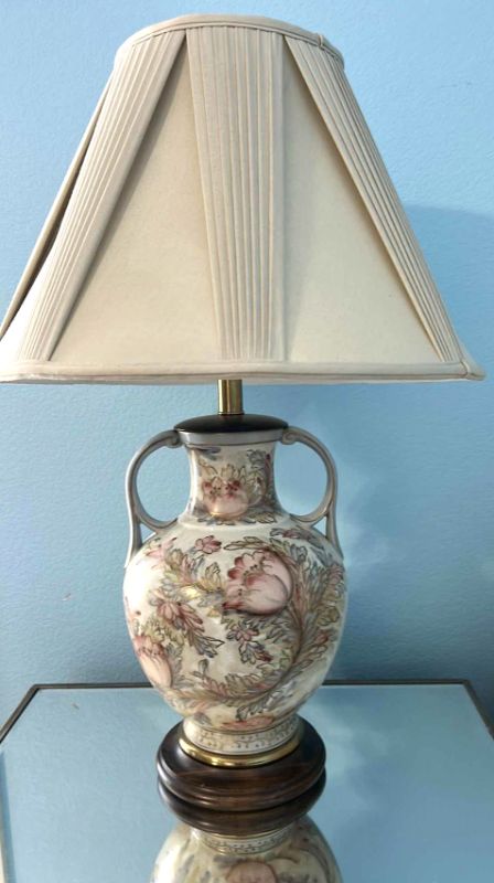Photo 1 of GLAZED PAINTED CERAMIC POTTERY TABLE LAMP H30.5”