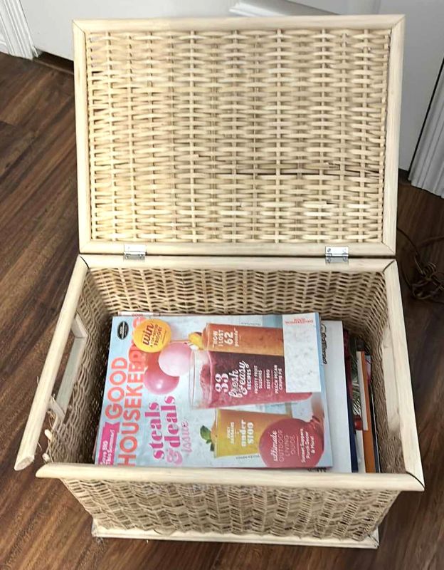 Photo 1 of WICKER TRUNK WITH GOOD HOUSE KEEPING MAGAZINES, CRAFTING AND MORE