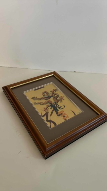 Photo 1 of HOME DECOR- SIGNED DRAGON ASIAN ARTWORK, WOOD FRAMED 
7 3/4” x 10”