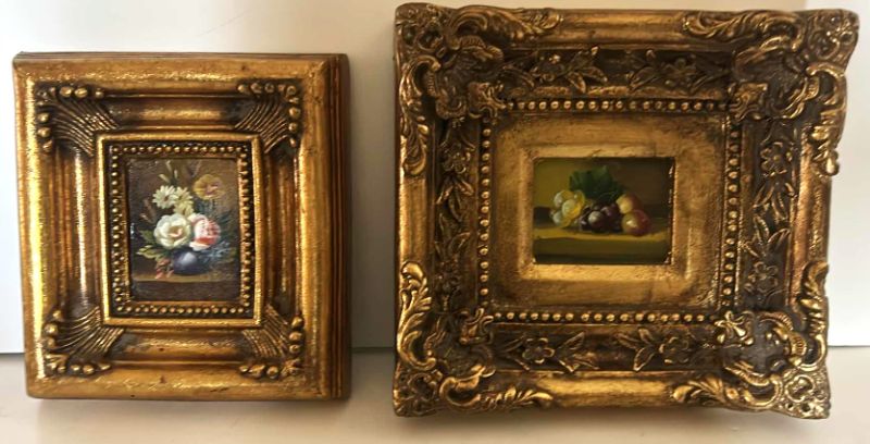 Photo 1 of 2 WALL DECOR GOLD FRAMED MONET FLORAL 7” x 9”, SOUTHBYS FRUIT 9.5” x 10”