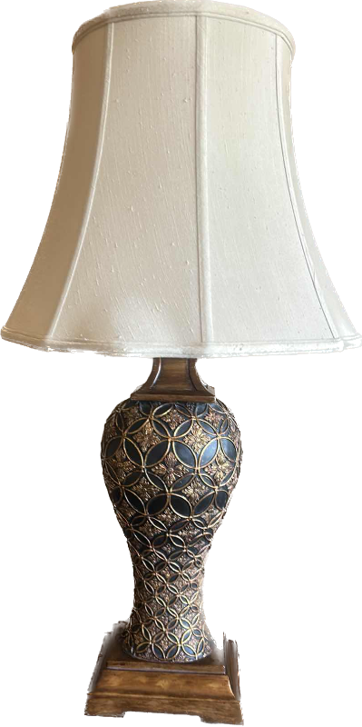 Photo 1 of BLACK AND GOLD TABLE LAMP W LINEN SHADE H35”