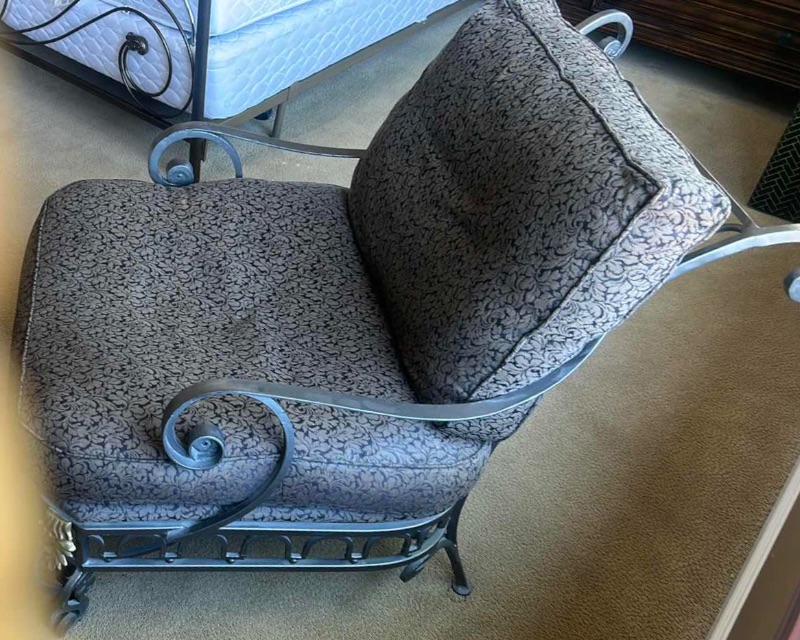 Photo 7 of VERY HEAVY METAL, SILVER AND GOLD CHAIR  WITH DEEP RICH BLUE AND BEIGE FABRIC BY PULASKI FURNITURE COMPANY
(OTTOMAN SOLD SEPARATELY)
