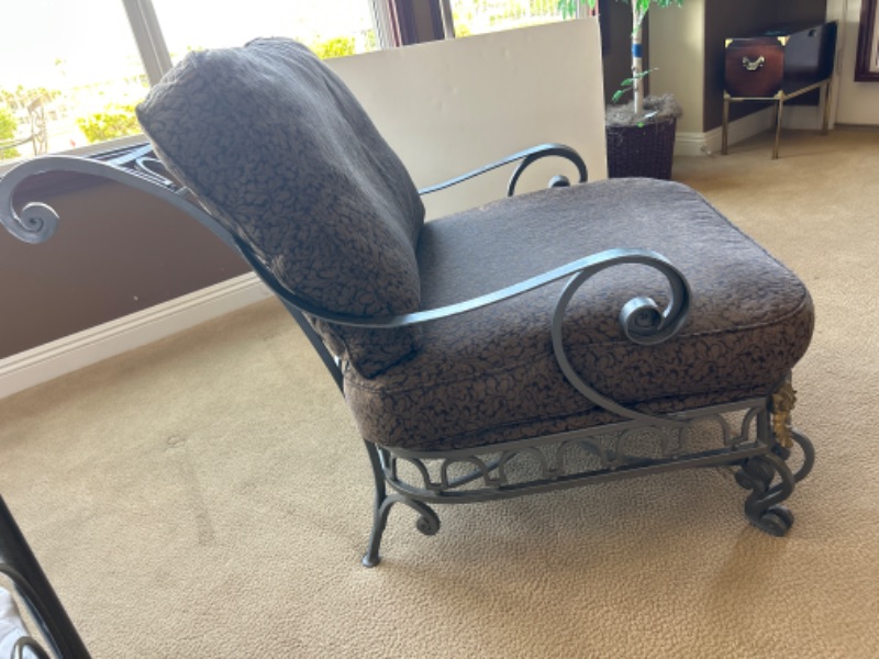 Photo 9 of VERY HEAVY METAL, SILVER AND GOLD CHAIR  WITH DEEP RICH BLUE AND BEIGE FABRIC BY PULASKI FURNITURE COMPANY
(OTTOMAN SOLD SEPARATELY)