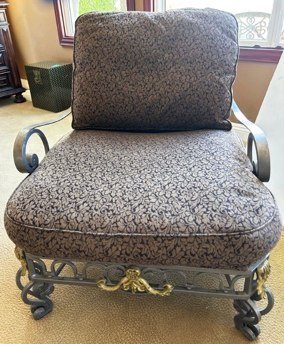 Photo 11 of VERY HEAVY METAL, SILVER AND GOLD CHAIR  WITH DEEP RICH BLUE AND BEIGE FABRIC BY PULASKI FURNITURE COMPANY
(OTTOMAN SOLD SEPARATELY)