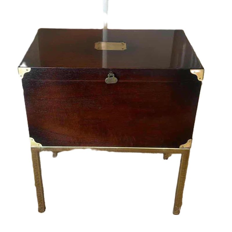 Photo 1 of HEAVY WOOD CHEST WITH BRASS ACCENT ON BRASS LEGS 18” x 11” x 21”