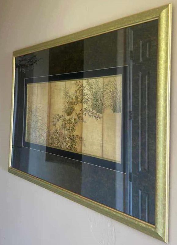 Photo 1 of LARGE ASIAN INSPIRED GOLD WITH LEAVES ARTWORK GOLD FRAMED 63” x 39