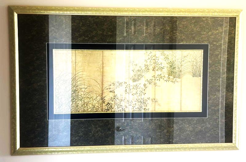 Photo 2 of LARGE ASIAN INSPIRED GOLD WITH LEAVES ARTWORK GOLD FRAMED 63” x 39