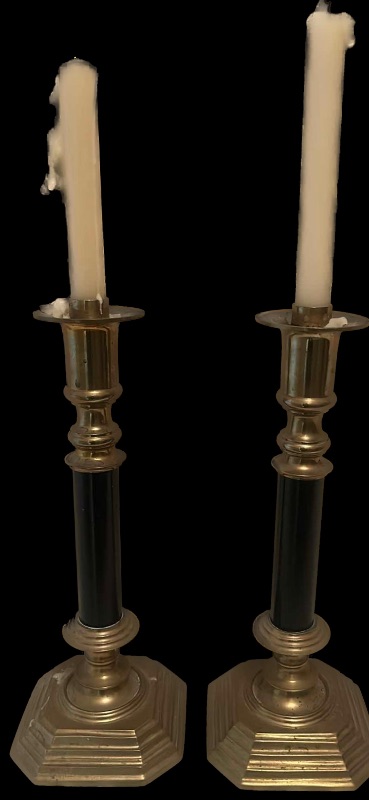 Photo 1 of BLACK AND GOLD CANDLE HOLDERS H 12” WITH CANDLES (