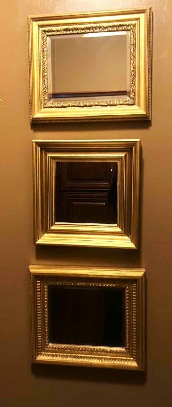 Photo 1 of 3 GOLD FRAMED BEVELED GLASS MIRRORS (LARGEST 14” x 12)