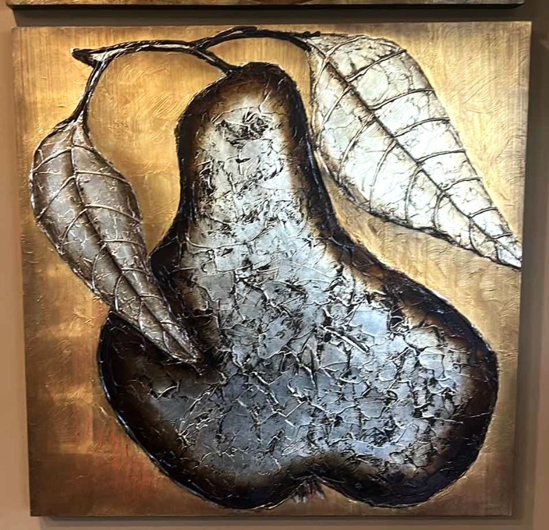 Photo 1 of LARGE TEXTURED GOLD AND SILVER PEAR ARTWORK ON WOOD 39 1/4” x 39 1/4” x 2”