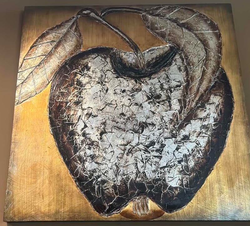 Photo 1 of LARGE TEXTURED GOLD AND SILVER APPLE ARTWORK ON WOOD 39 1/4” x 39 1/4” x 2”