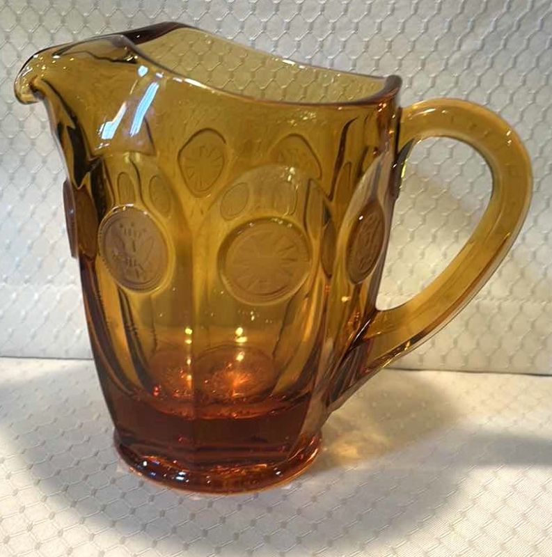 Photo 6 of FOSTORIA AMBER COIN GLASS PITCHER 6 3/4”