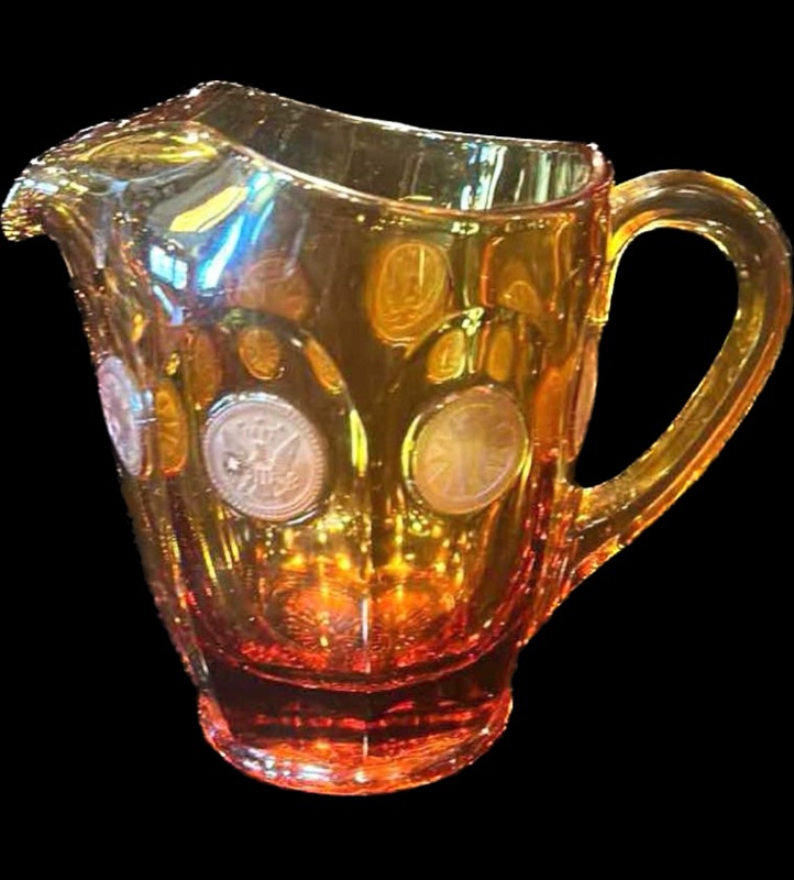 Photo 1 of FOSTORIA AMBER COIN GLASS PITCHER 6 3/4”